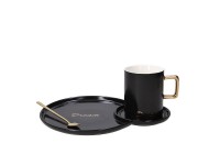 Tognana - Dream Corazon teás/kávéscsésze + tálca + kanál fekete